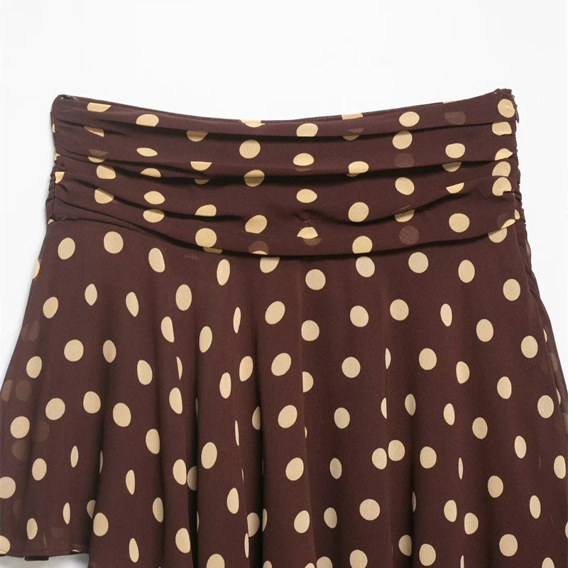 Polka Dot Mini Skirt With High Waist And Asymmetric Folded Hem Style