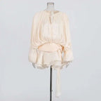 Lace Up V Neck Mini Dress For Women Long Sleeve