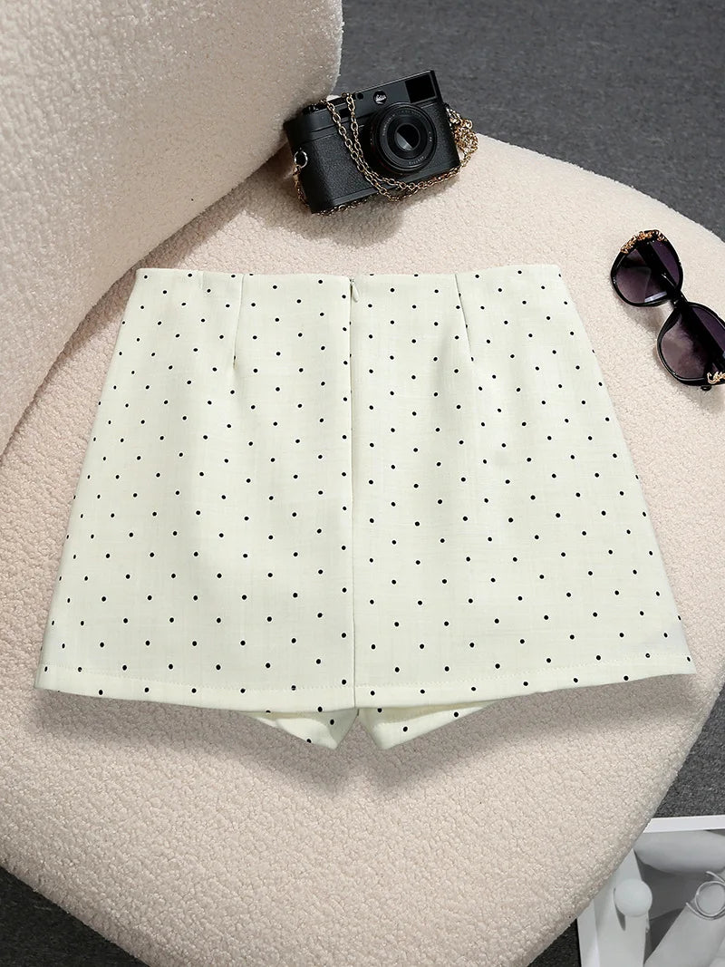 Mini Dots Pattern High Waist Skirt With Double Slits