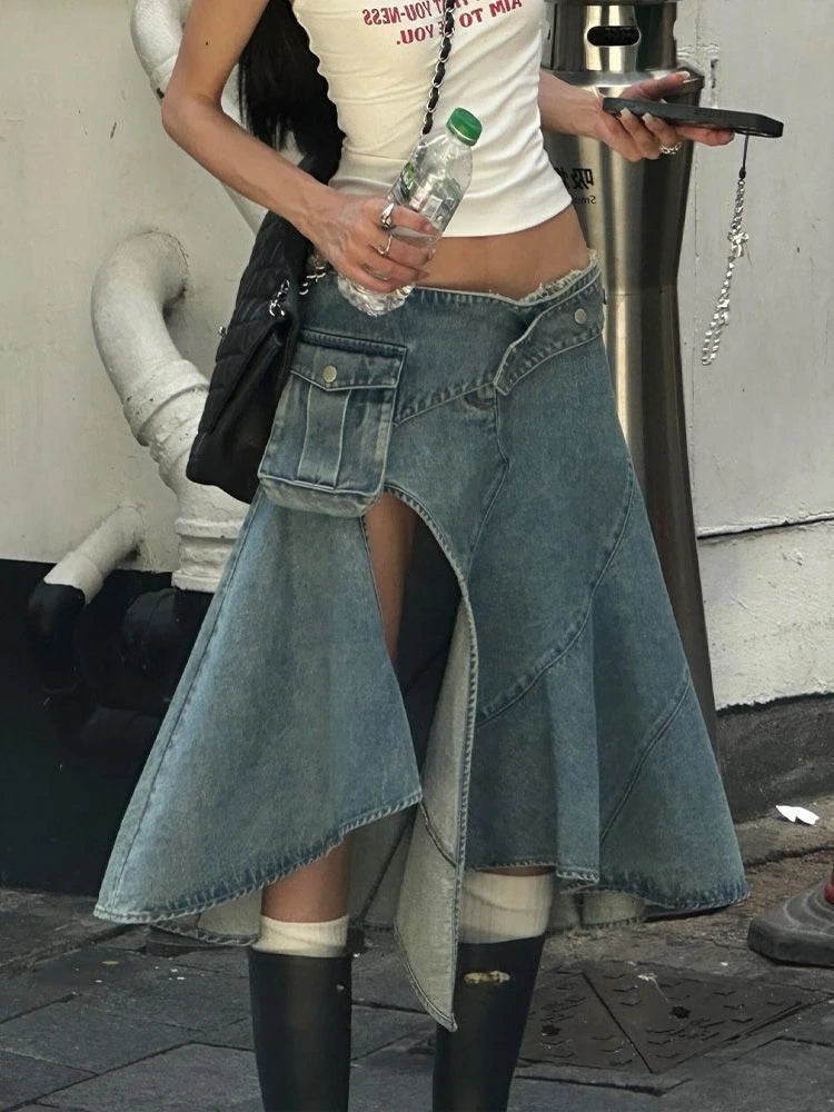 Sultry Retro Denim Slit Skirt For Women A Slimming And Versatile