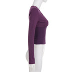 Romantic Purple Lace Patchwork Knit Top With Elegant V Neck