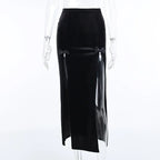 Punk High Waist Skirt With Bow Side Split Knee Length