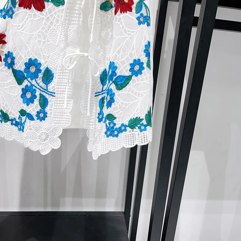 Romantic Floral Lace Embroidered Midi Set With Sleeveless Top And Side Slit Skirt