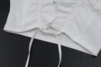 Sexy Deep V Neck Ruched White Crop Top With Ruffles And Lace Up Short Sleeves