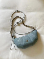 Retro Denim Crossbody Bag With Chain Ornament