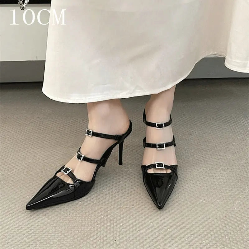 Sparkle Rhinestone Patent Leather Sandal With Thin Strap