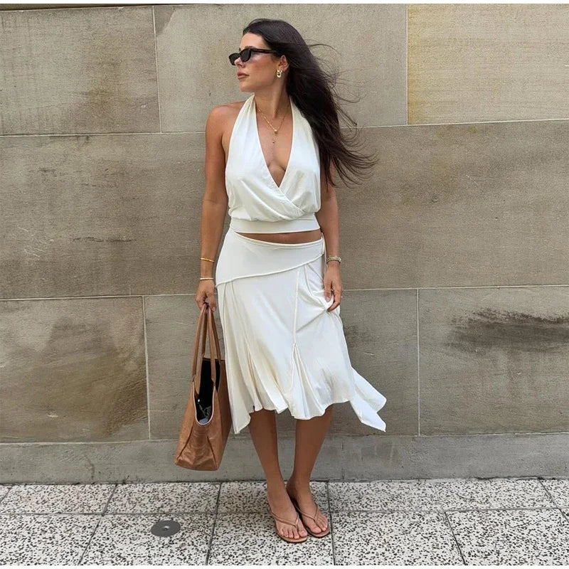 Elegant Asymmetrical A Line Midi Skirt High Waisted Pleated