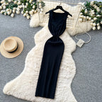 French Style Lace Knit Sleeveless Bodycon Maxi Dress