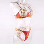 Countryside Embroidered Lingerie Set With Floral Patchwork Bra And Panty Details