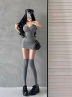 Retro Lace Patchwork Bodycon Mini Dress With Spaghetti Straps