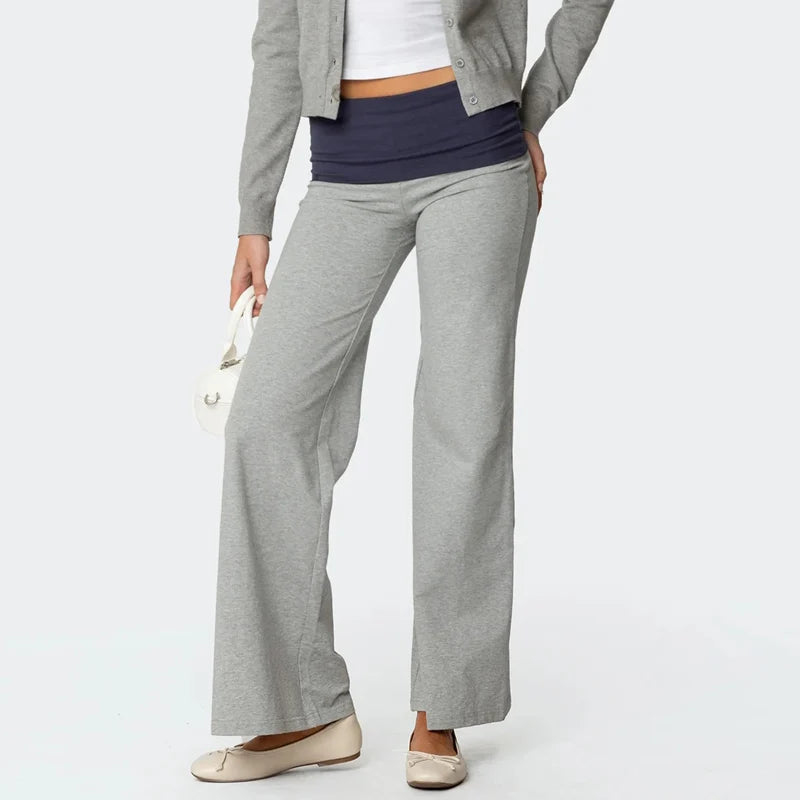 Casual Wide Leg Sweatpants Fold Over Waist Low Rise Flare Yoga Lounge