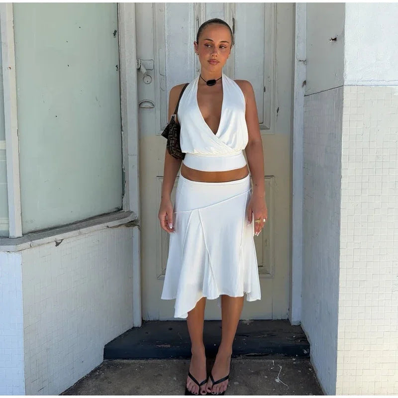 Elegant Asymmetrical A Line Midi Skirt High Waisted Pleated