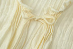 Lightweight Blouse With Puff Sleeves Tie Neck Ruffle Collar Retro Style