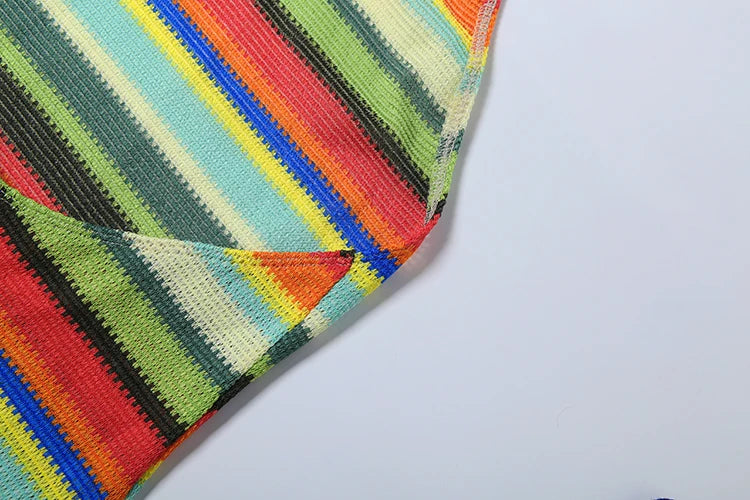 Stripe Patchwork Bodycon Mini Dress Halter Backless Off Shoulder
