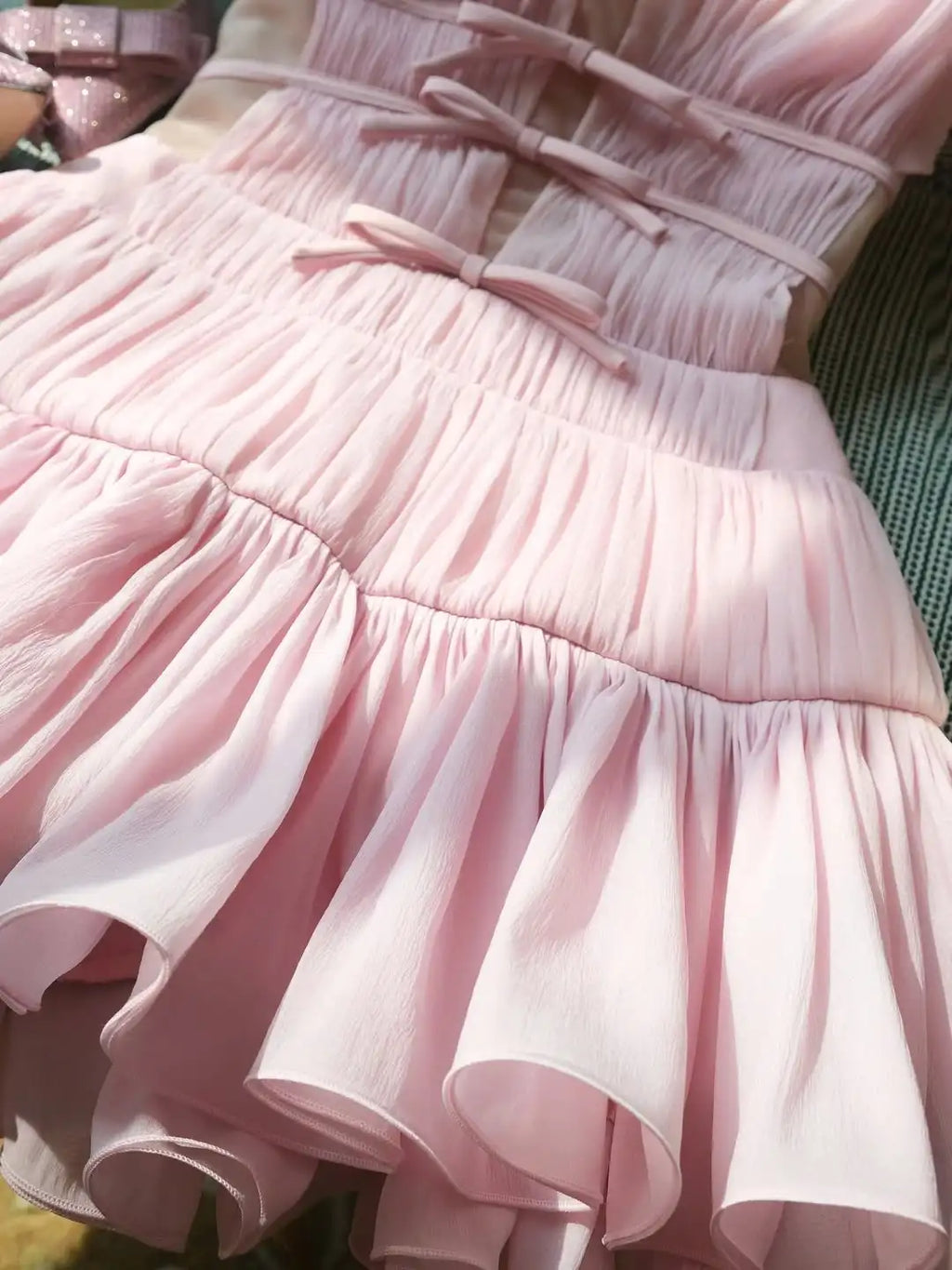 Pink Fairy Cute Short Cocktail With Ruffles Design Princess V Neck Bows Dress