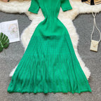 Vintage Inspired Turn Down Collar Knit Maxi Shirt Dress