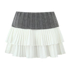Knit Color Block Mini Skirt High Waisted Pleated