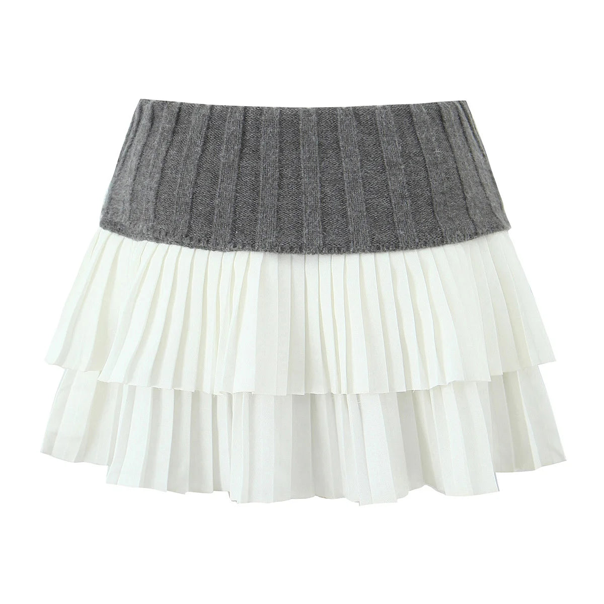 Knit Color Block Mini Skirt High Waisted Pleated
