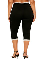 Lace Trim Capri Leggings With Elastic Waist Women Three Quarter Length