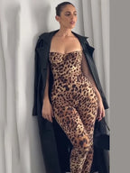 Leopard Print Sleeveless Jumpsuit For Women