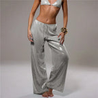 Sequined Solid Wide Leg Pants For Women With High Waist Loose Fit Trousers