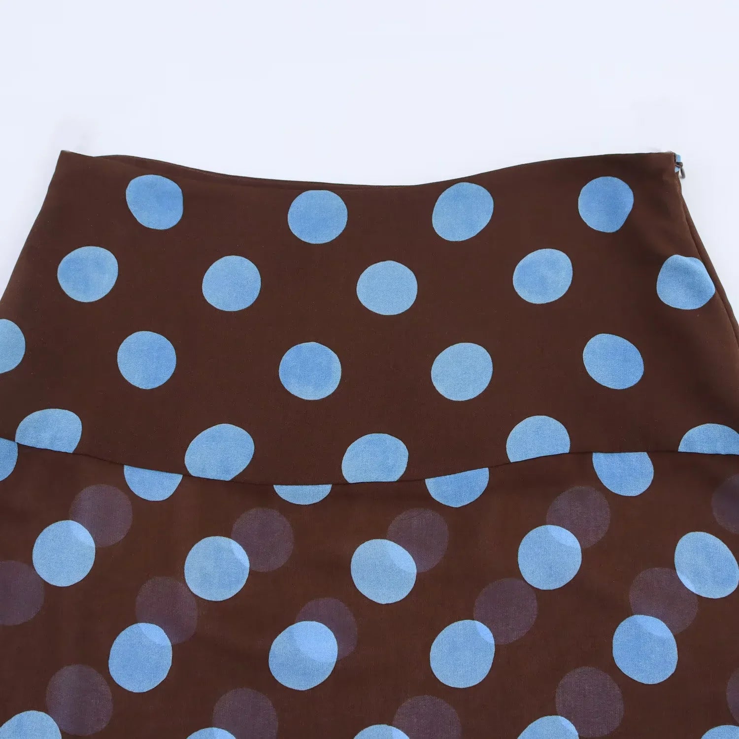 Blue Polka Dot Two Piece Set With Halter Top And Midi Skirt
