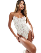 Printed Bodysuit Sleeveless V Neck Romper See Through Top