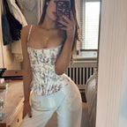 Sunny Floral Corset Top With Spaghetti Straps And Backless Lace Up Details