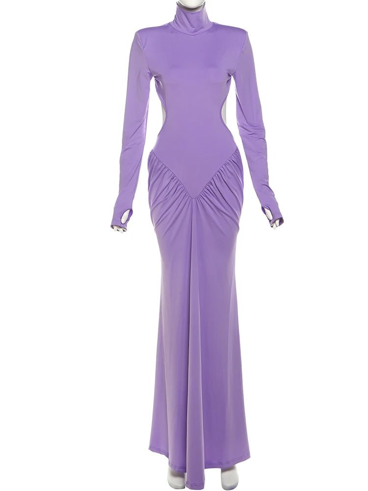 Peach Backless Maxi Dress With Waistless Silhouette And Ruched Elegance