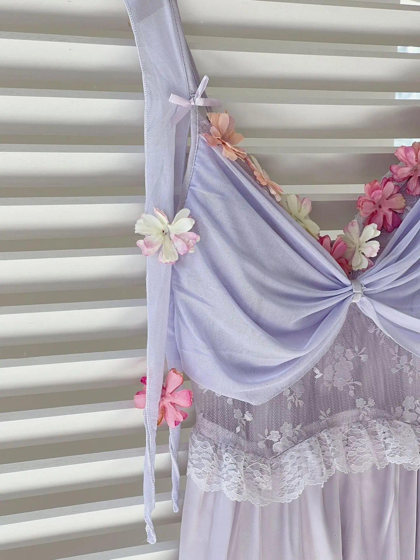 Satin Nightgown Women Fairy Princess Style Nightdress Sexy Flower Trim Sleepwear