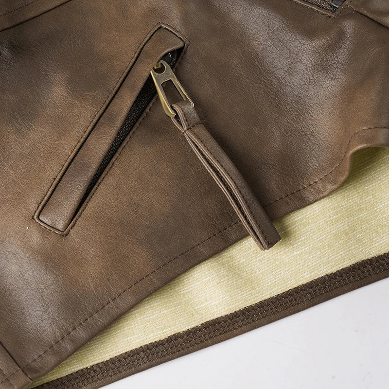 Vintage PU Leather Mini Shorts For Women With Zip Pockets Low Rise