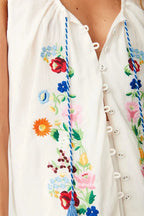 Cotton Floral Embroidered Tank Top Sleeveless Blouse