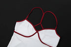 Patchwork Contrast Color Set With Backless Crop Top And Skinny Shorts