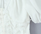 Sunlit Vintage Puff Sleeve V Neck White Chiffon Crop Top Blouse