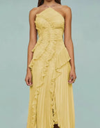 Halter Gown In Chiffon With Backless Ruffles