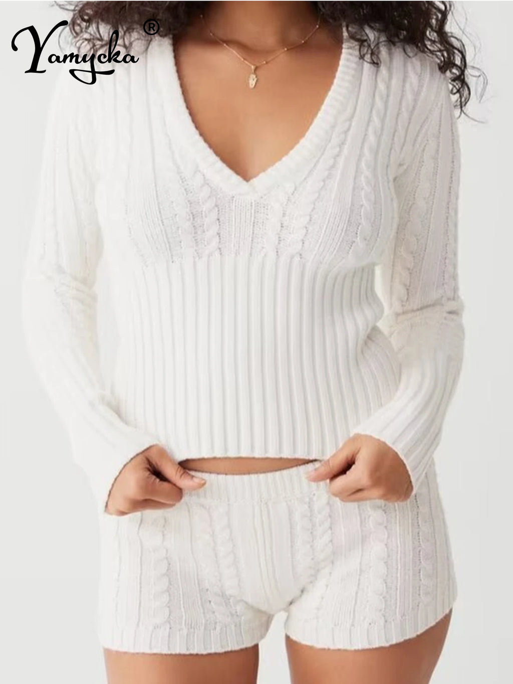 Sexy Vintage Hooded Knitted Long Sleeve Set