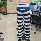 Striped Fold Over Lounge Pants For Women Wide Leg Flare Trousers Cozy Relaxed