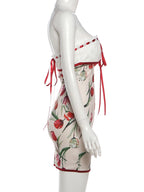 Ribbon Bow Women Lace Patchwork Art Print Folds Mini Body-con Dress