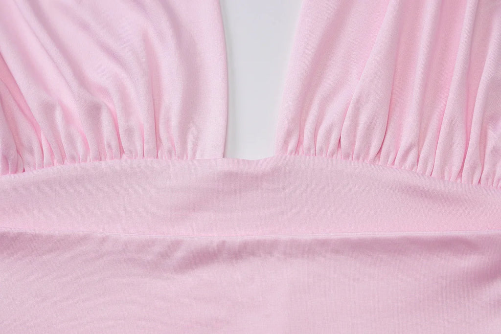 Women Halter Neck Backless Elastic V Neck Crop Top