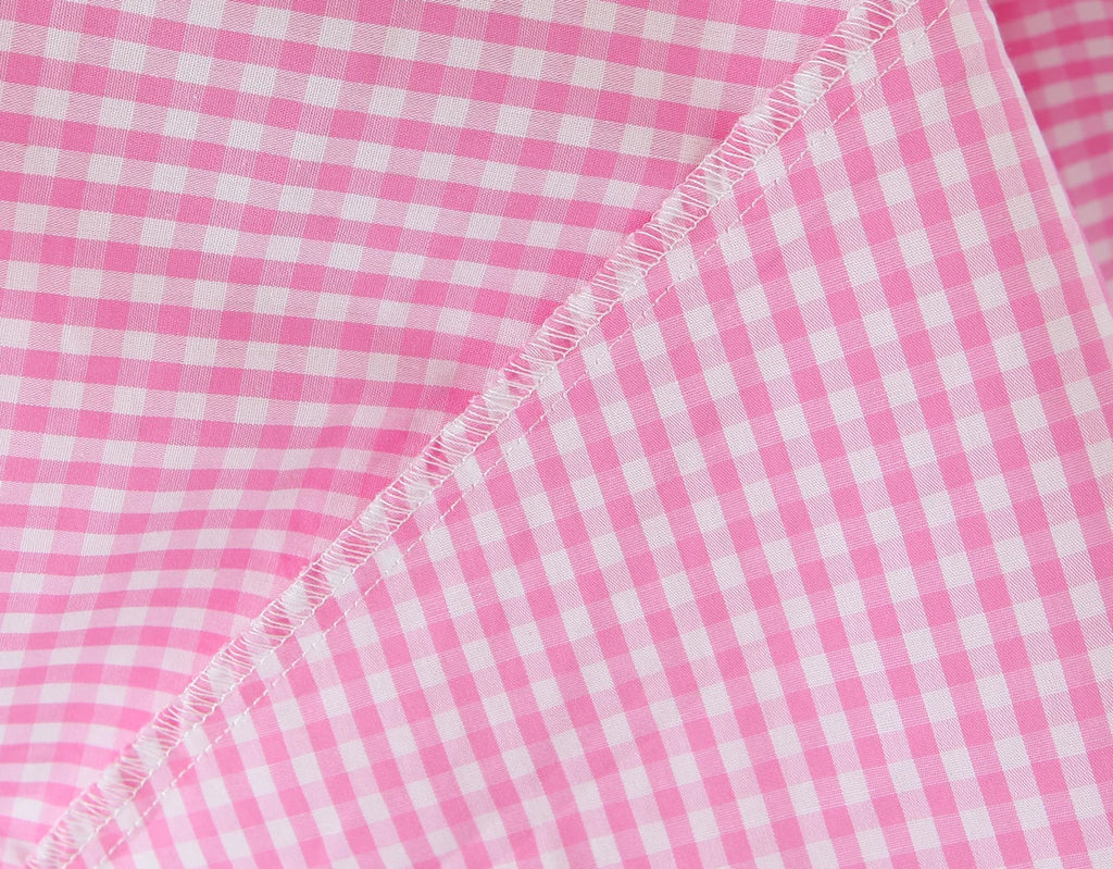 Pink Plaid Bow Sling With Lacing Up Detail For Women Slim Waist Ruched Skater Mini Dress