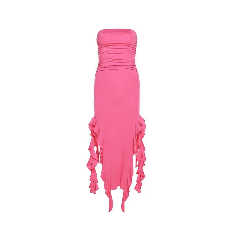 Tube Top Strapless Sexy Midi Dress
