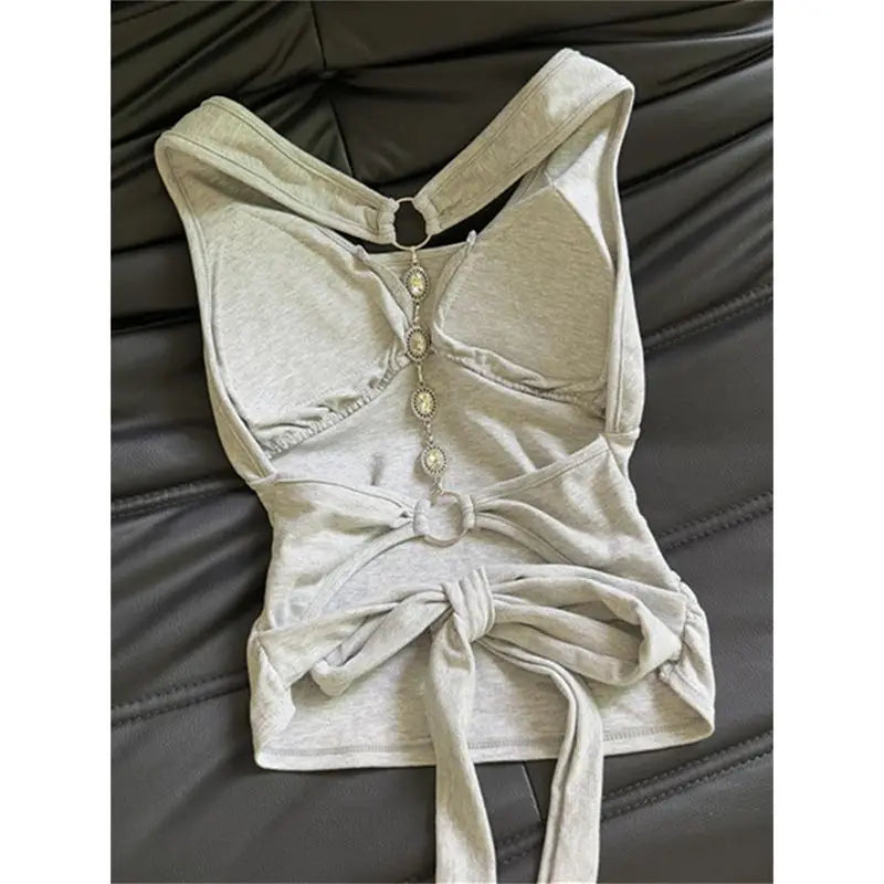 Y2K Halter Neck Backless Crop Tank Top