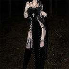 Velvet Gothic Gown With High Split Hem And Straps