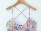 Gradient Floral Ruffles Chiffon Dress With V Neck Backless