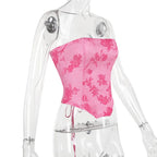 Strapless Printed Corset Top With Lace Up Details Hollow Out