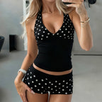 Cute Black Polka Dot Halter Two-piece Set Sexy Beachwear For Summer