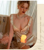 Ice Silk Halter Nightgown With Lace