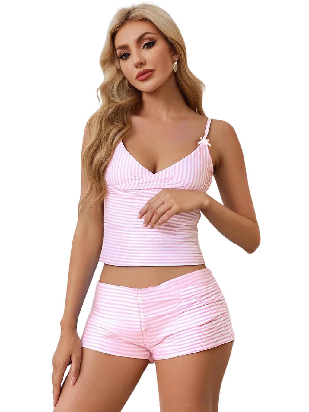 Stripe Cami Top and Shorts Sleep Set for Women Lightweight Two-piece Loungewear