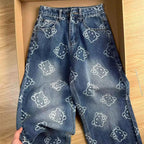 Kawaii Cartoon Print High Waist Wide Leg Jeans