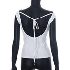 Women Sleeveless Swing Collar Backless Tie Back Ruched Top